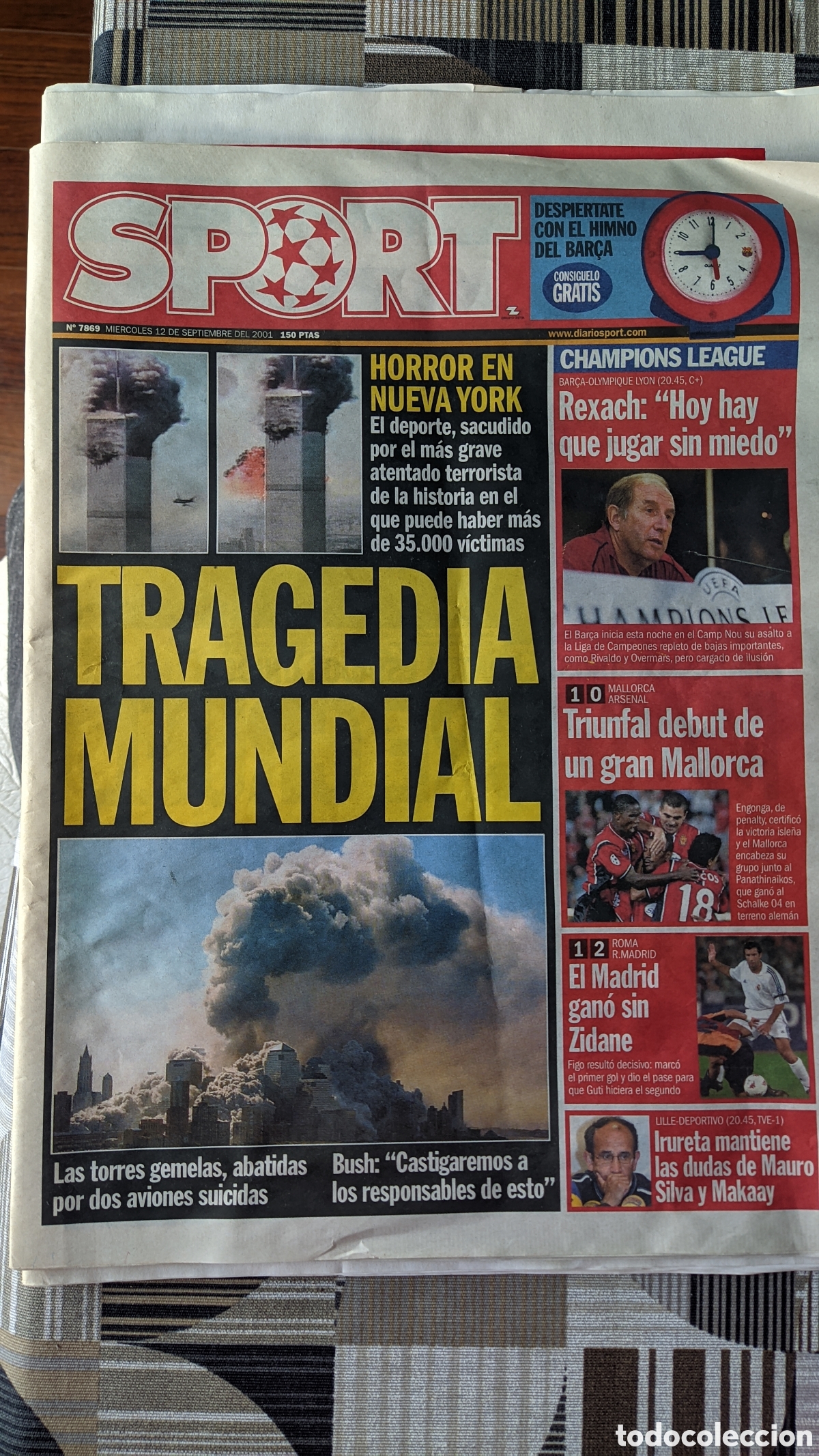 Coleccionismo de Revistas y Peri&oacute;dicos: SPORT 12 de septiembre 2001. Tragedia Mundial Torres Gemelas