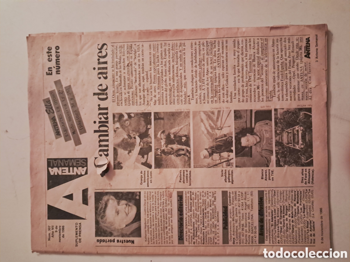 Coleccionismo de Revistas y Peri&oacute;dicos: Periodico Antena Semanal sin portada - 9 de Noviembre de 1986
