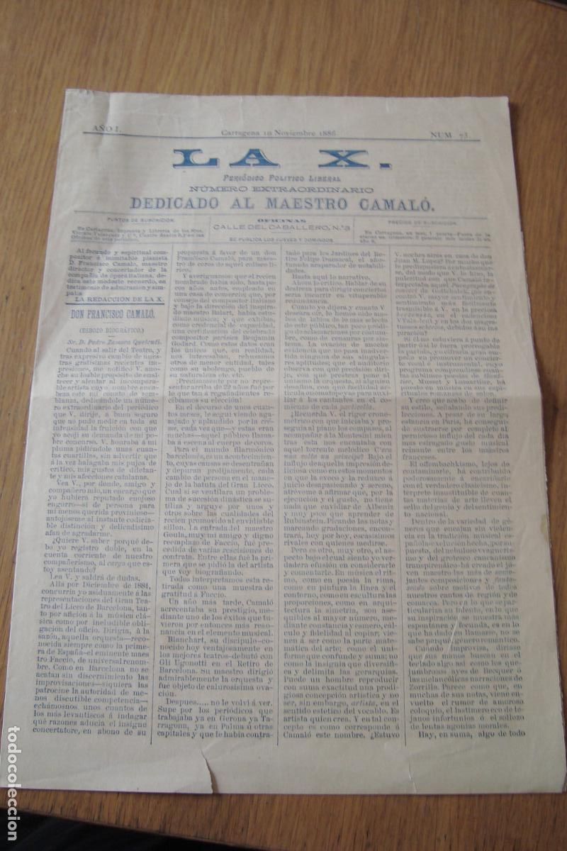 Coleccionismo de Revistas y Peri&oacute;dicos: ANTIGUO PERIODICO POLITICO LIBERAL. LA X. CARTAGENA 1886. DEDICADO AL MAESTRO FRANCISCO CAMALO.