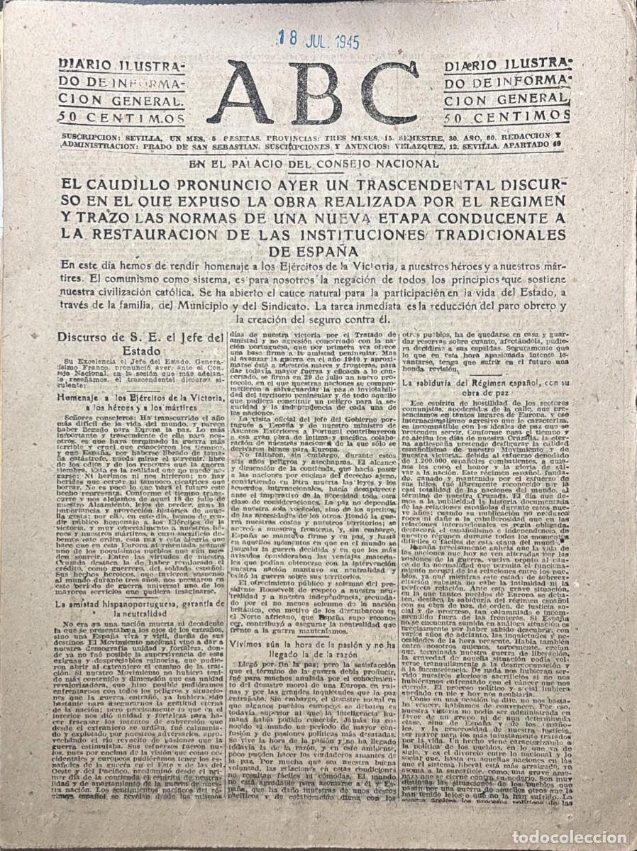 Sammeln von Zeitschriften und Zeitungen: PERIODICO ABC MADRID-SEVILLA 18 DE JULIO DE 1945 N&ordm; 13083. A-ABC-0691 ,2