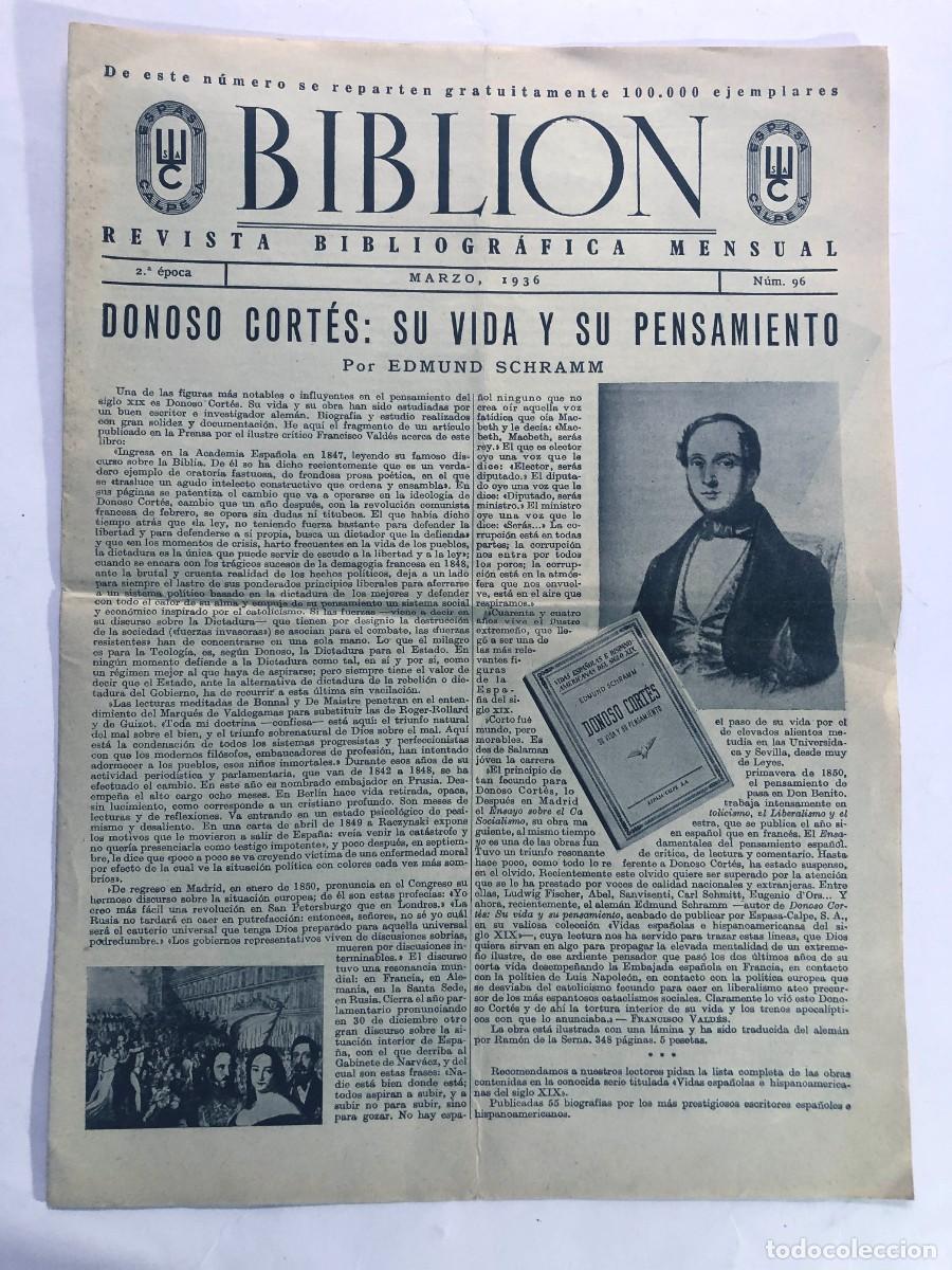 Coleccionismo de Revistas y Peri&oacute;dicos: BIBLION -MARZO 1936 / REVISTA BIBLIOGR&Aacute;FICA / DONOSO CORT&Eacute;S / MENENDEZ PIDAL