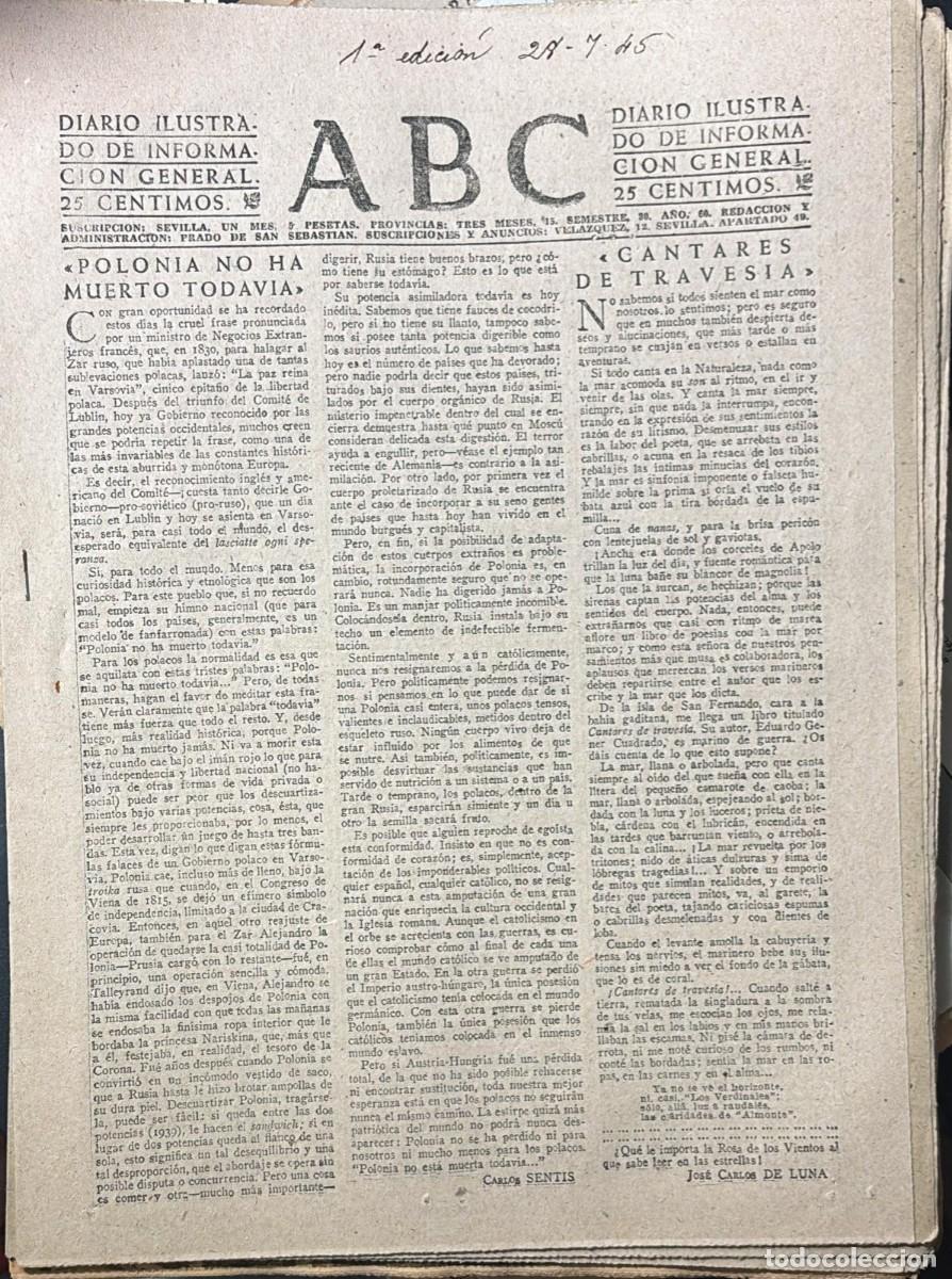 Collezionismo di Riviste e Giornali: PERIODICO ABC MADRID-SEVILLA 28 DE JULIO DE 1945 N&ordm; 13092. A-ABC-0699 ,2