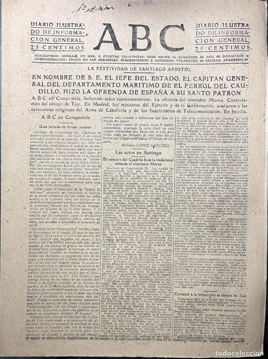 Coleccionismo de Revistas y Peri&oacute;dicos: PERIODICO ABC MADRID-SEVILLA 26 DE JULIO DE 1945 N&ordm; 13090. A-ABC-0703