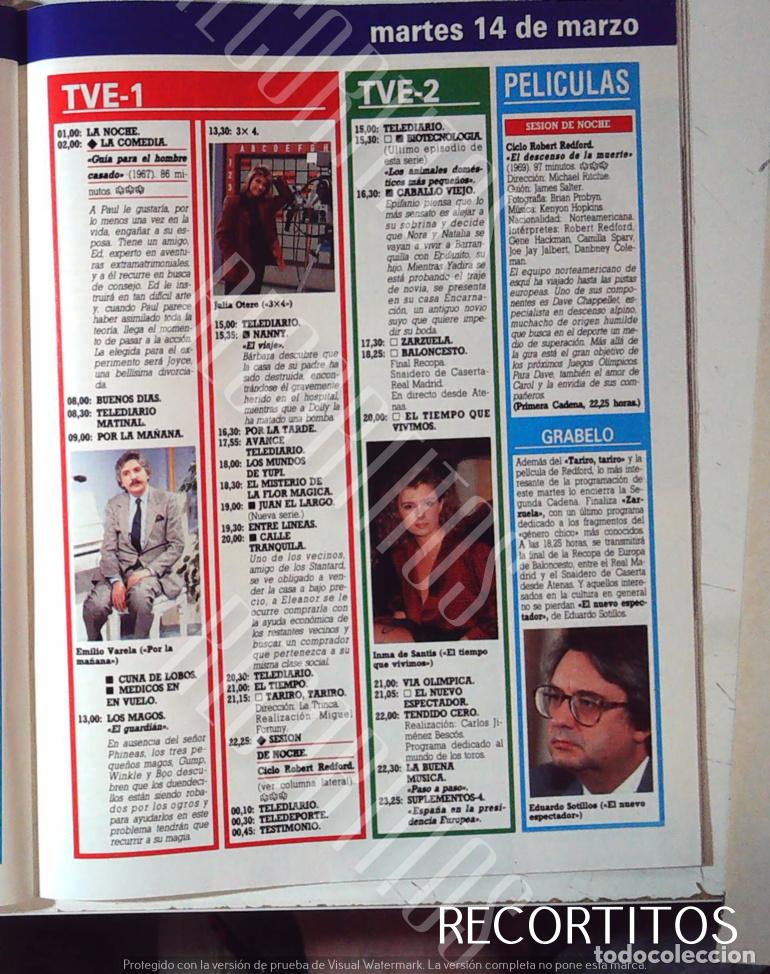 Coleccionismo de Revistas y Peri&oacute;dicos: INMA DE SANTI SANTIS EDUARDO SOTILLOS JULIA OTER 3X4 EMILIO VARELA POR LA MA&Ntilde;ANA