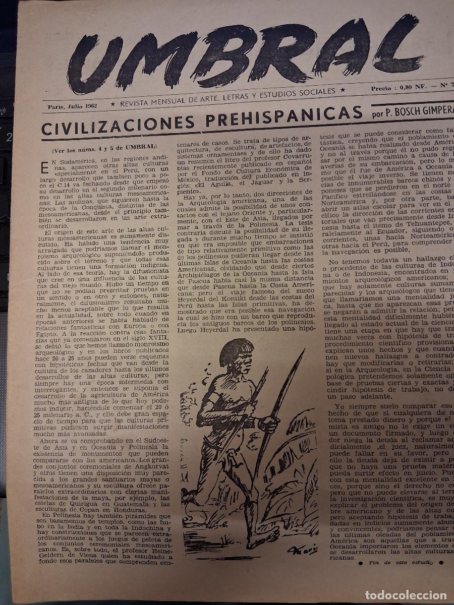 Coleccionismo de Revistas y Peri&oacute;dicos: UMBRAL (Revista mensual de arte letras y estudios) Par&iacute;s julio 1962 , n&ordm; 7 &ldquo;Civilizaci&oacute;n prehisp&aacute;ni