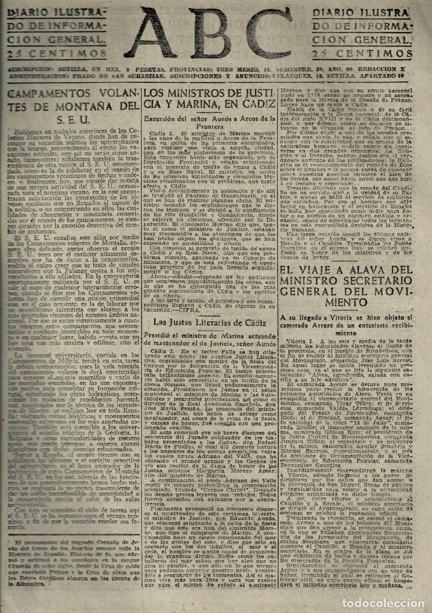 Collectionnisme de Revues et Journaux: PERIODICO ABC MADRID-SEVILLA 3 DE JUNIO DE 1945 N&ordm; 13045. A-ABC-0706