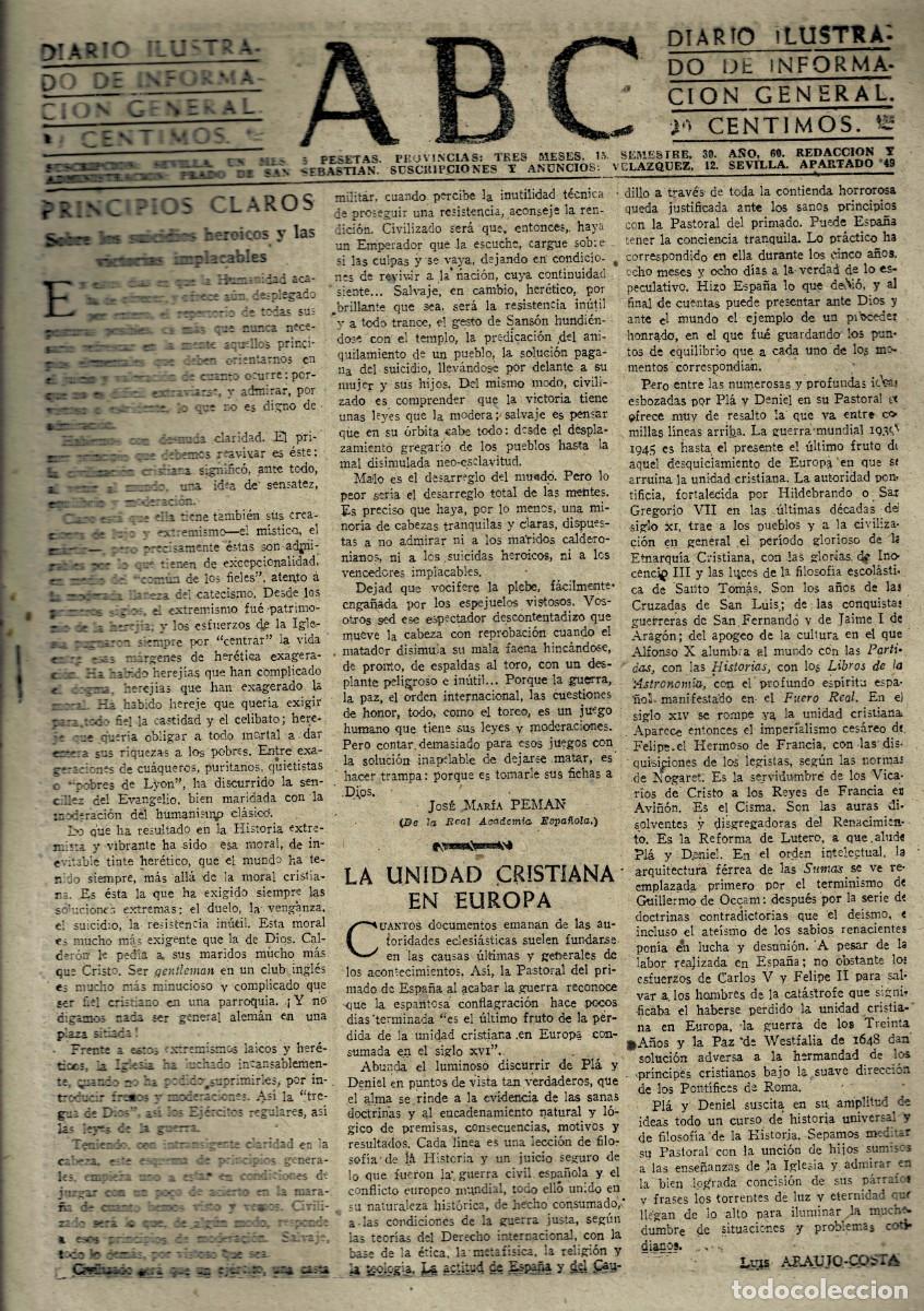 Coleccionismo de Revistas y Peri&oacute;dicos: PERIODICO ABC MADRID-SEVILLA 5 DE JUNIO DE 1945 N&ordm; 13046. A-ABC-0707