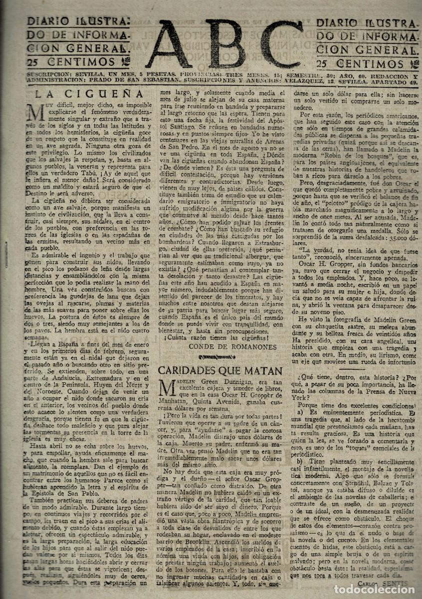 Coleccionismo de Revistas y Peri&oacute;dicos: PERIODICO ABC MADRID-SEVILLA 8 DE JUNIO DE 1945 N&ordm; 13049. A-ABC-0710