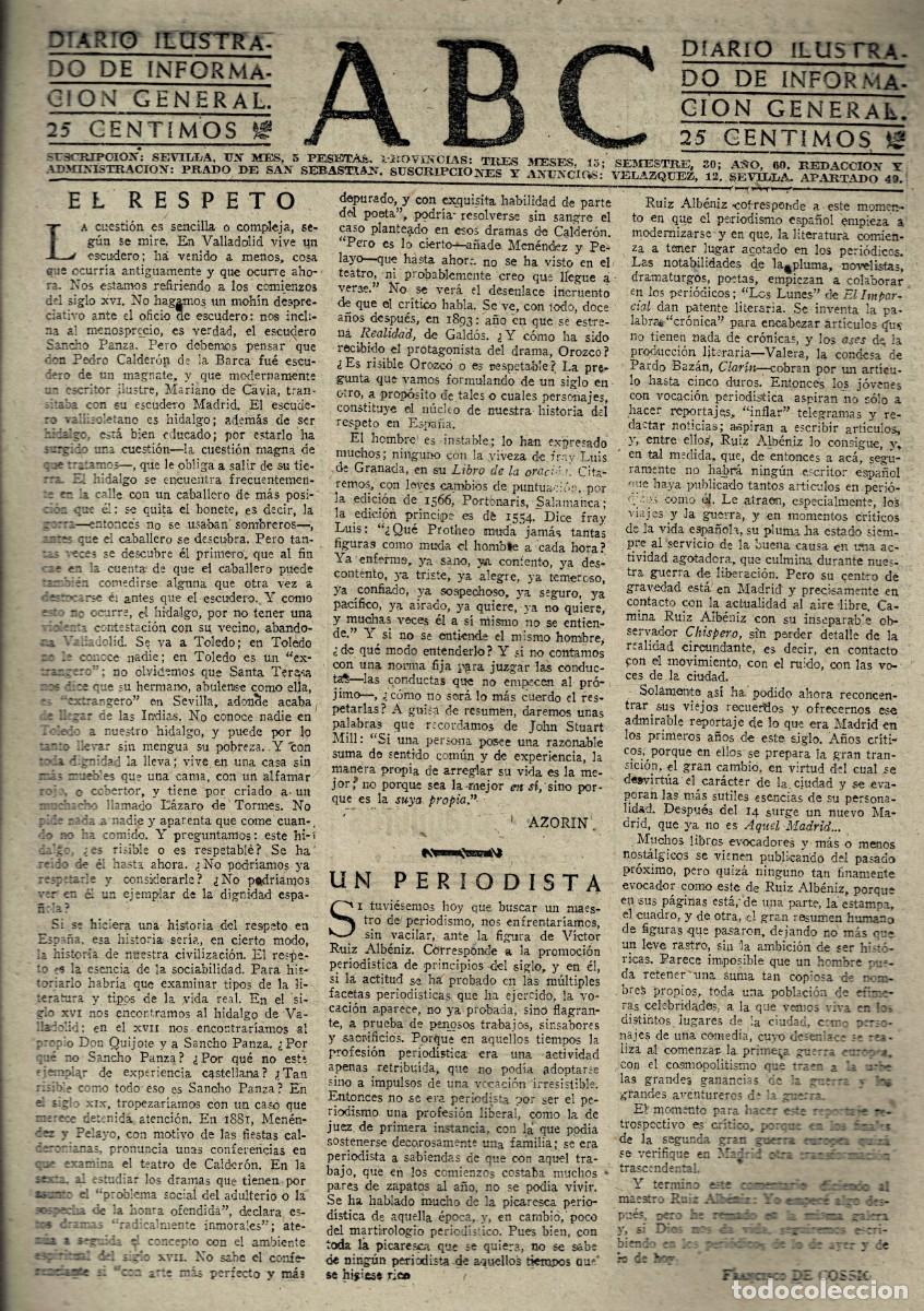 Coleccionismo de Revistas y Peri&oacute;dicos: PERIODICO ABC MADRID-SEVILLA 9 DE JUNIO DE 1945 N&ordm; 13050. A-ABC-0711