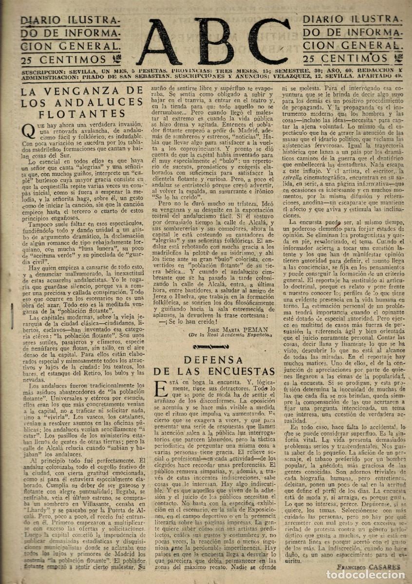 Coleccionismo de Revistas y Peri&oacute;dicos: PERIODICO ABC MADRID-SEVILLA 10 DE JUNIO DE 1945 N&ordm; 13051. A-ABC-0712