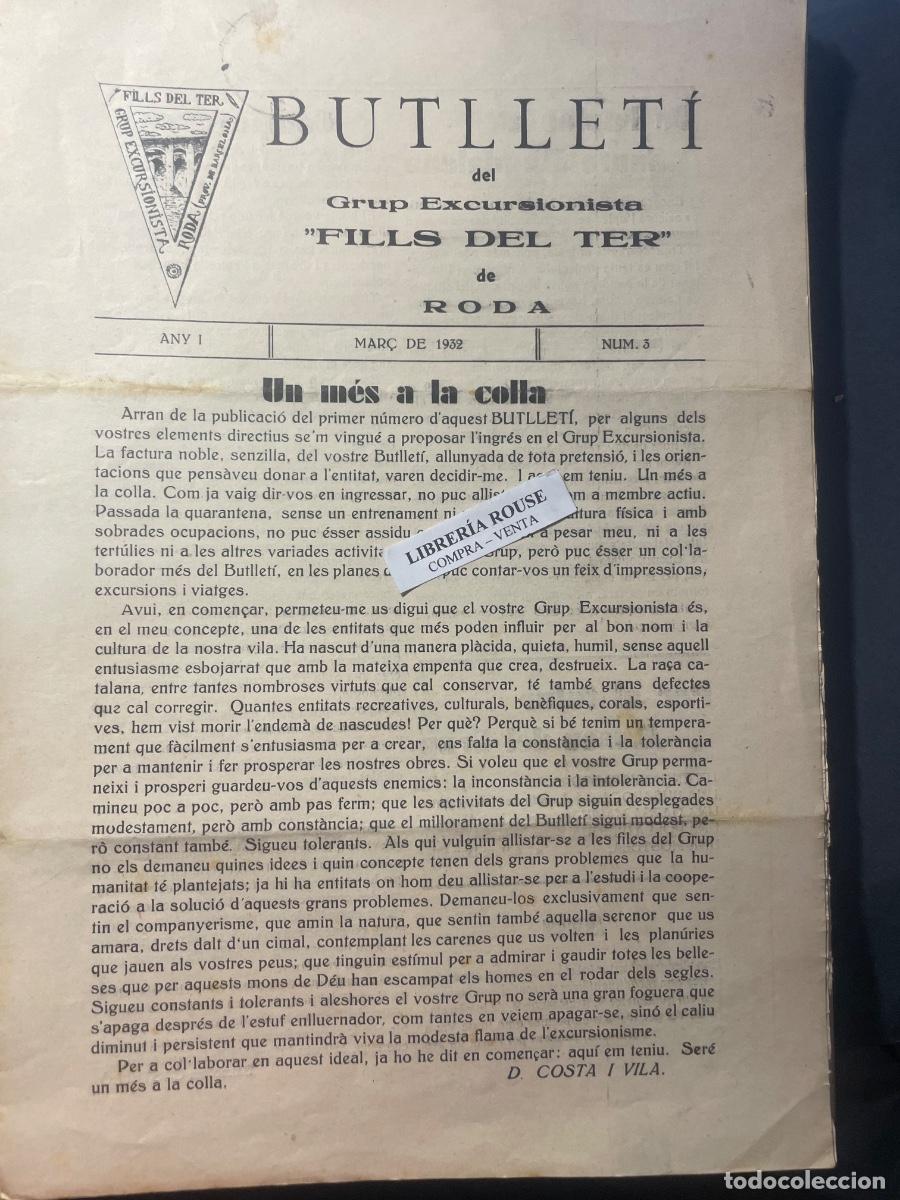 Coleccionismo de Revistas y Peri&oacute;dicos: RODA DE TER - ANTIGUA PUBLICACI&Oacute;N - BUTLLETI DEL GRUP EXCURSIONISTA ''FILLS DEL TER'' DE RN&ordm;3