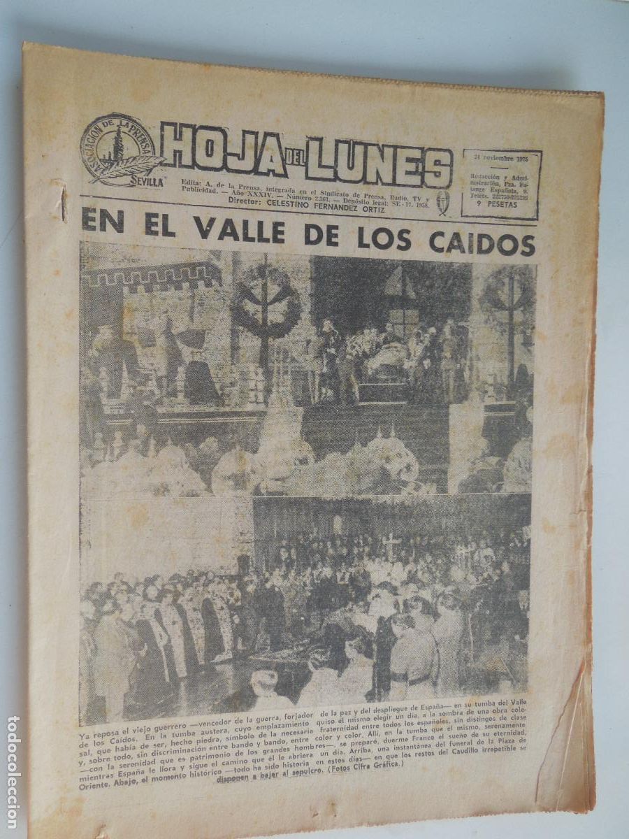 Coleccionismo de Revistas y Peri&oacute;dicos: HOJA DEL LUNES - 24-11-1975 - EN EL VALLE DE LOS CAIDOS