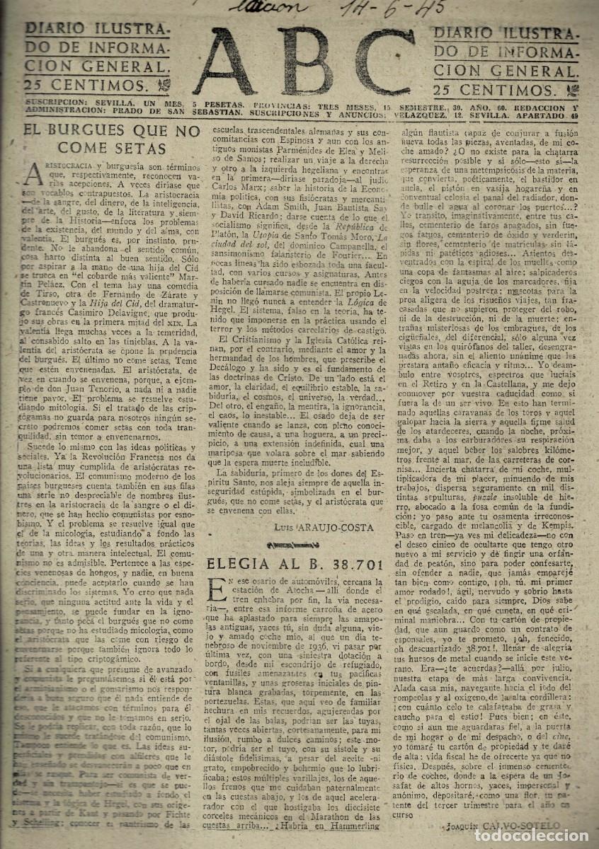 Coleccionismo de Revistas y Peri&oacute;dicos: PERIODICO ABC MADRID-SEVILLA 14 DE JUNIO DE 1945 N&ordm; 13054. A-ABC-0715 ,2