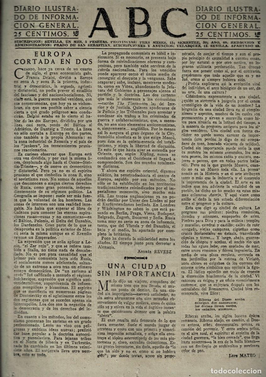 Coleccionismo de Revistas y Peri&oacute;dicos: PERIODICO ABC MADRID-SEVILLA 16 DE JUNIO DE 1945 N&ordm; 13056. A-ABC-0717 ,2