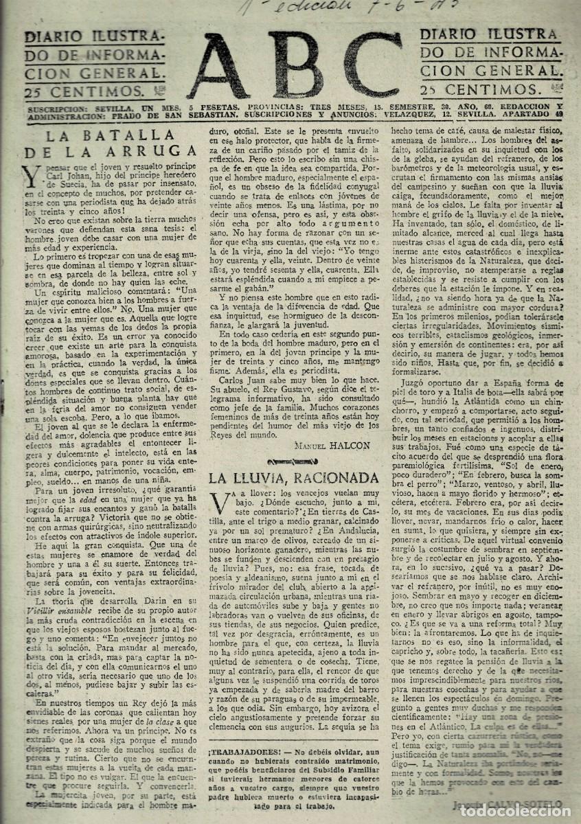 Coleccionismo de Revistas y Peri&oacute;dicos: PERIODICO ABC MADRID-SEVILLA 7 DE JUNIO DE 1945 N&ordm; 13048. A-ABC-0726