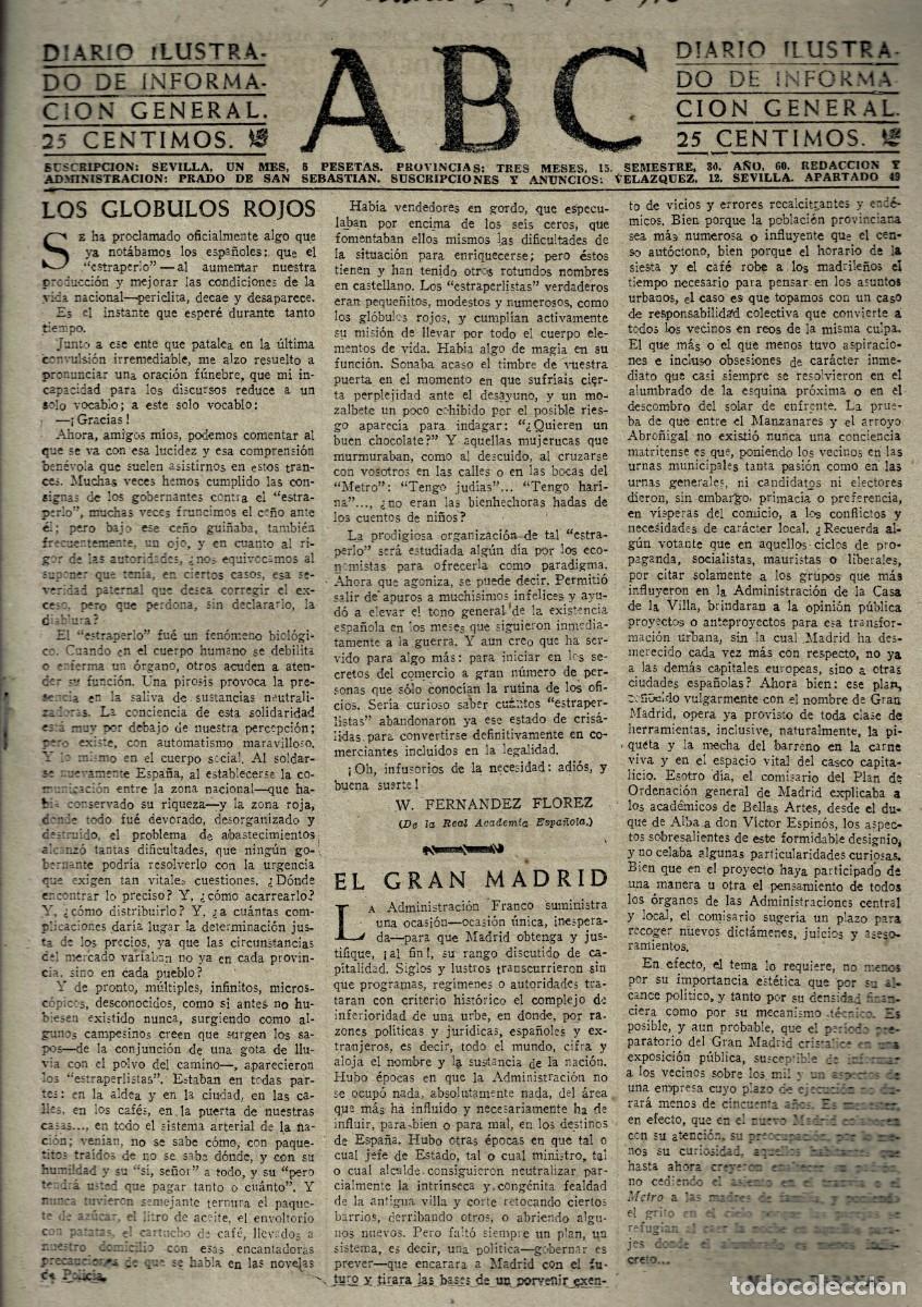 Coleccionismo de Revistas y Peri&oacute;dicos: PERIODICO ABC MADRID-SEVILLA 17 DE JUNIO DE 1945 N&ordm; 13057. A-ABC-0727