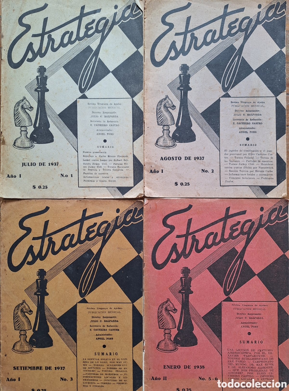 Coleccionismo de Revistas y Peri&oacute;dicos: 5 NUMEROS REVISTA ESTRATEGIA REVISTA URUGUAYA DE AJEDREZ 1937/38