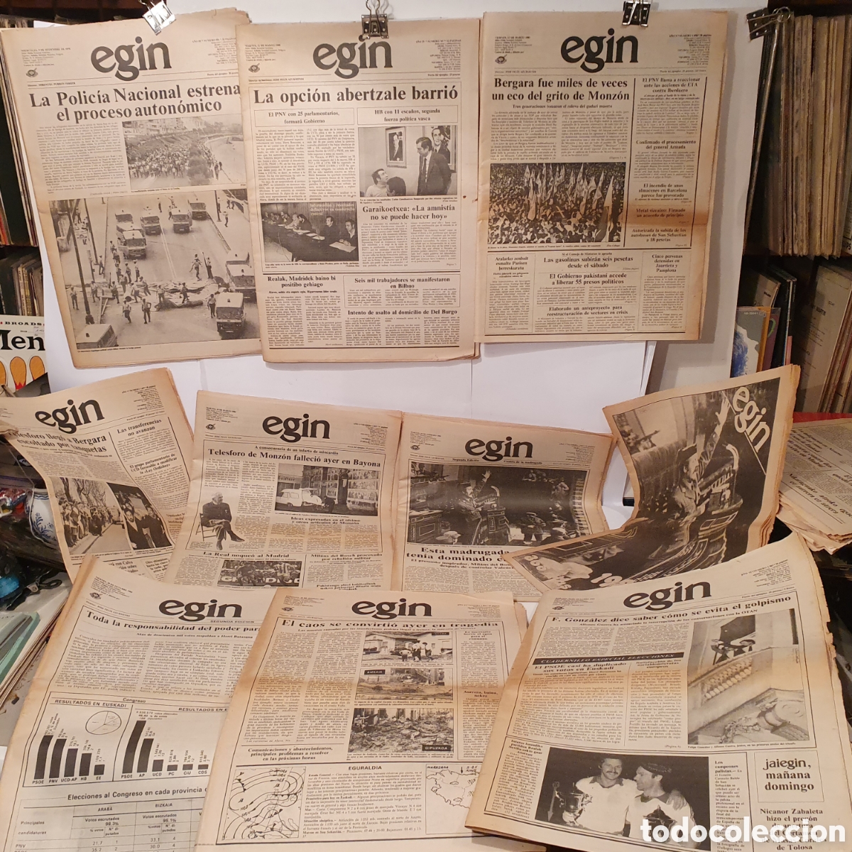 Coleccionismo de Revistas y Peri&oacute;dicos: EGIN. 10 PERIODICOS DE LOS A&Ntilde;OS 1979, 1980, 81, 82. GOLPE DE TEJERO. 23-F. MUERTE TELESFORO MONZON.