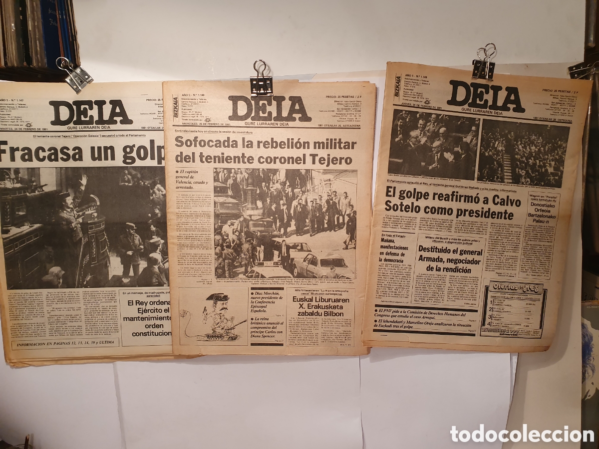 Coleccionismo de Revistas y Peri&oacute;dicos: DEIA. 3 PERIODICOS. A&Ntilde;O 1981. GOLPE DEL 23-F. DIARIOS DE LOS 3 DIAS DESPUES.