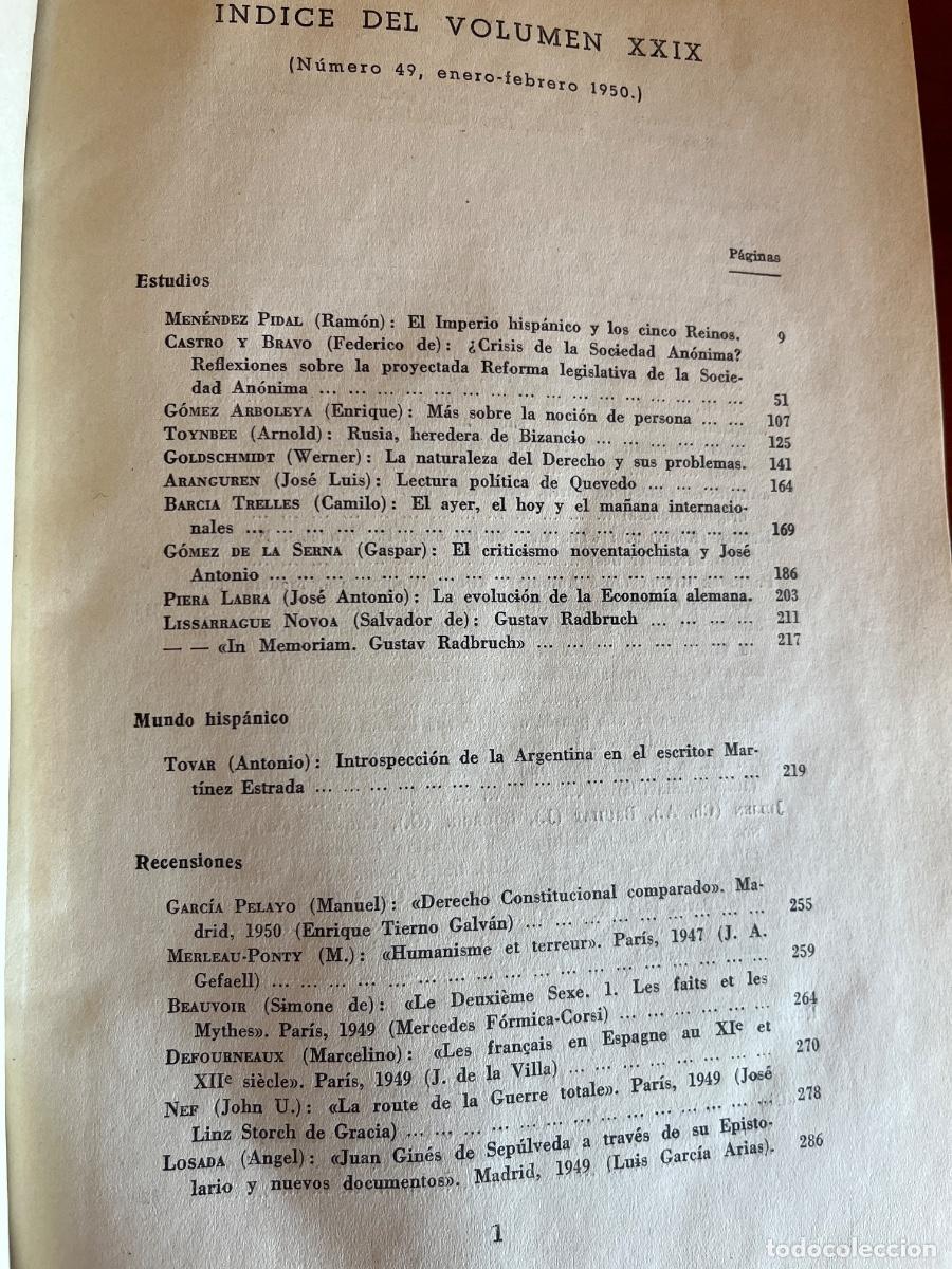 Coleccionismo de revistas y peri&oacute;dicos: Revista de Estudios Pol&iacute;ticos, volumen XXIX, enero-febrero 1950 &iacute;ndices en las fotos