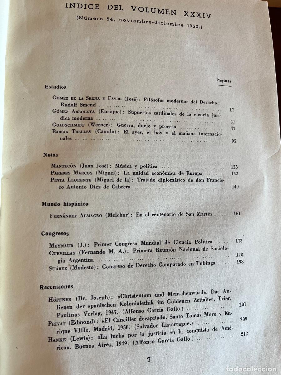 Coleccionismo de Revistas y Peri&oacute;dicos: Revista de Estudios Pol&iacute;ticos, volumen XXXIV, nov.-diciembre 1950 &iacute;ndices en las fotos