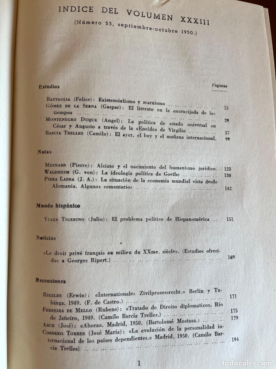 Coleccionismo de revistas y peri&oacute;dicos: Revista de Estudios Pol&iacute;ticos, volumen XXXIII, sept.-octubre 1950 &iacute;ndices en las fotos