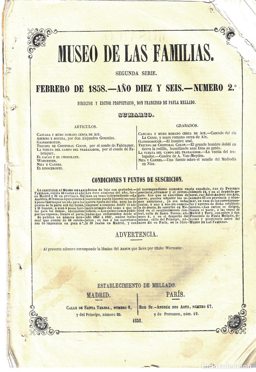 Coleccionismo de Revistas y Peri&oacute;dicos: MUSEO DE LAS FAMILIAS FEBRERO 1858. Seis grabados y nueve articulos. 24 PAG.