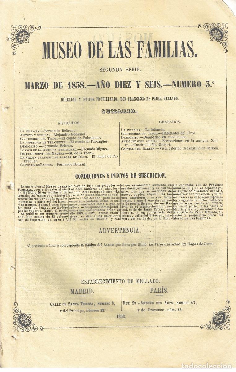 Collezionismo di Riviste e Giornali: MUSEO DE LAS FAMILIAS MARZO 1858. Cinco grabados y nueve articulos. 24 PAG.