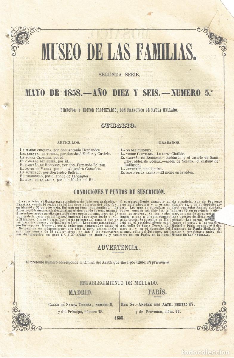 Collection Magazines and Newspapers: MUSEO DE LAS FAMILIAS MAYO 1858. Cinco grabados y nueve articulos. 24 PAG.