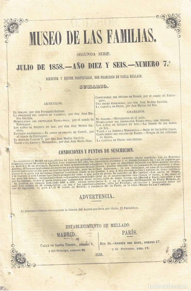 Coleccionismo de Revistas y Peri&oacute;dicos: MUSEO DE LAS FAMILIAS JULIO 1858. Seis grabados y diez articulos. 24 PAG.