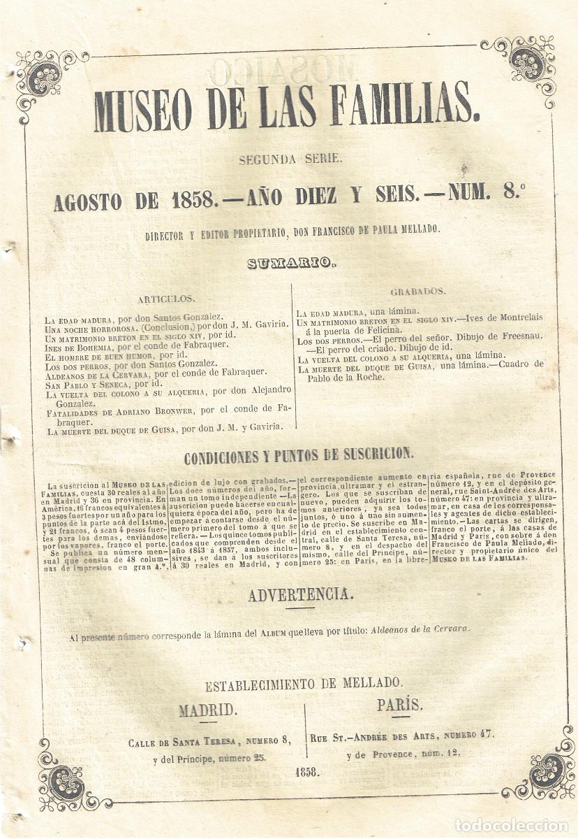 Sammeln von Zeitschriften und Zeitungen: MUSEO DE LAS FAMILIAS AGOSTO 1858. Seis grabados y diez articulos. 24 PAG.