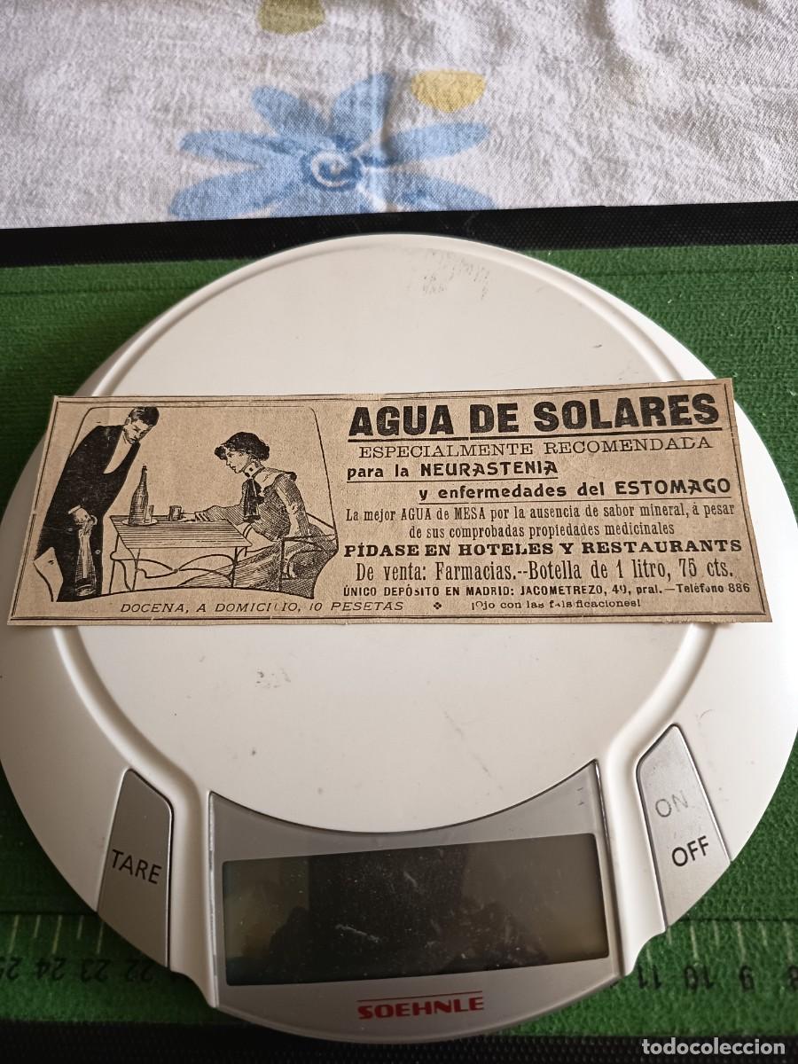 Coleccionismo de Revistas y Peri&oacute;dicos: ANTIGUO ANUNCIO AGUA DE SOLARES