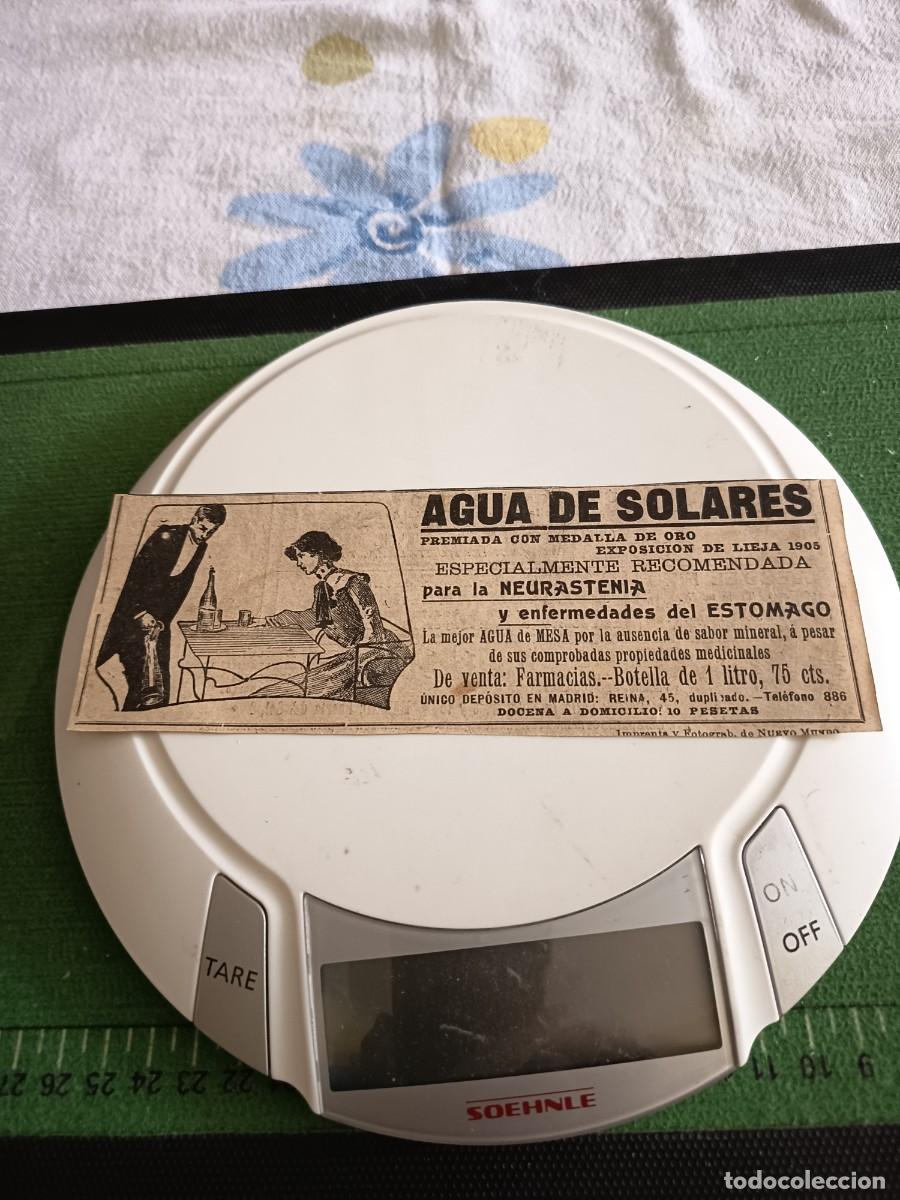 Coleccionismo de Revistas y Peri&oacute;dicos: ANTIGUO ANUNCIO AGUA DE SOLARES