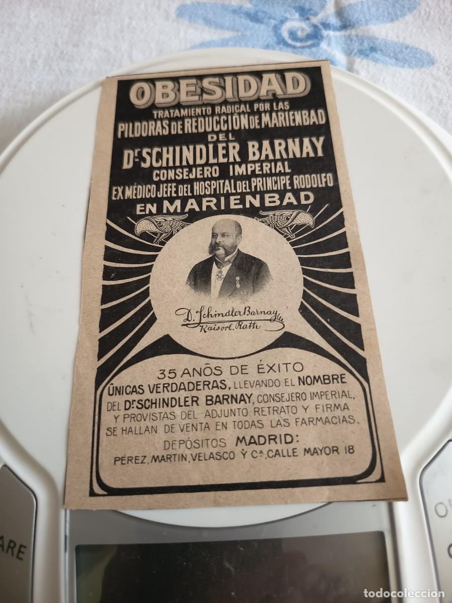 Coleccionismo de Revistas y Peri&oacute;dicos: ANTIGUO ANUNCIO ADELGAZANTES DOCTOR SCHINDLER BARNAY