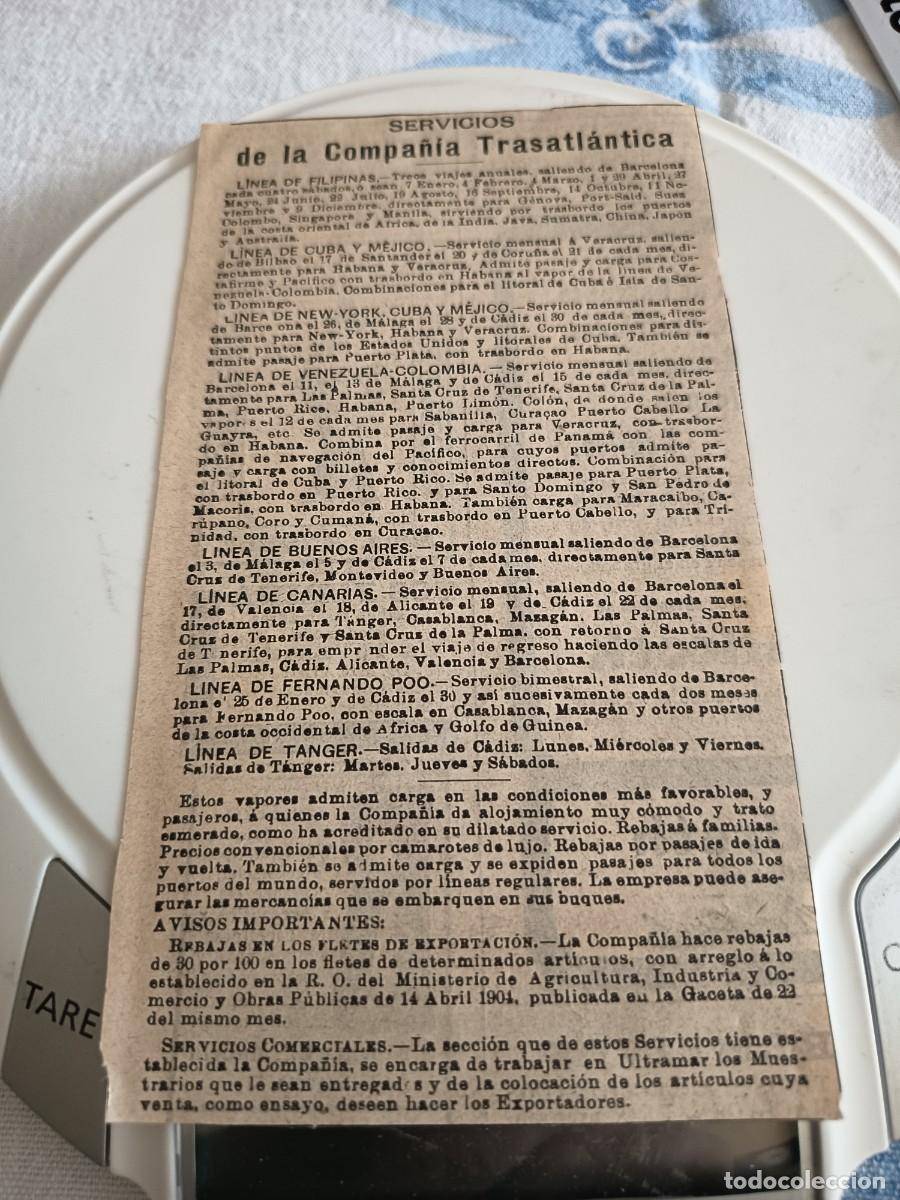 Coleccionismo de Revistas y Peri&oacute;dicos: ANTIGUO ANUNCIO COMPA&Ntilde;IA TRASATLANTICA