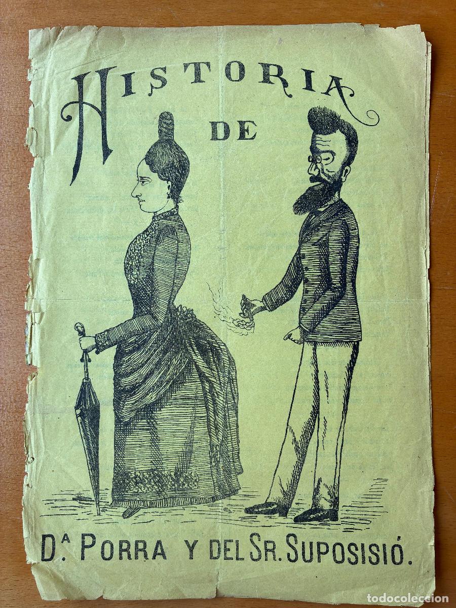 Coleccionismo de Revistas y Peri&oacute;dicos: Historia de Do&ntilde;a Porra y el del Sr. Supossisio. Pliego de cordel 29x21 cm