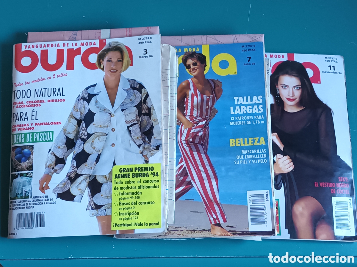 Collection Magazines and Newspapers: Revistas BURDA N&deg;3, 7 Y 11 DE 1994. Vestidos, faldas, pantalones, petos, blusas, chalecos, sudaderas