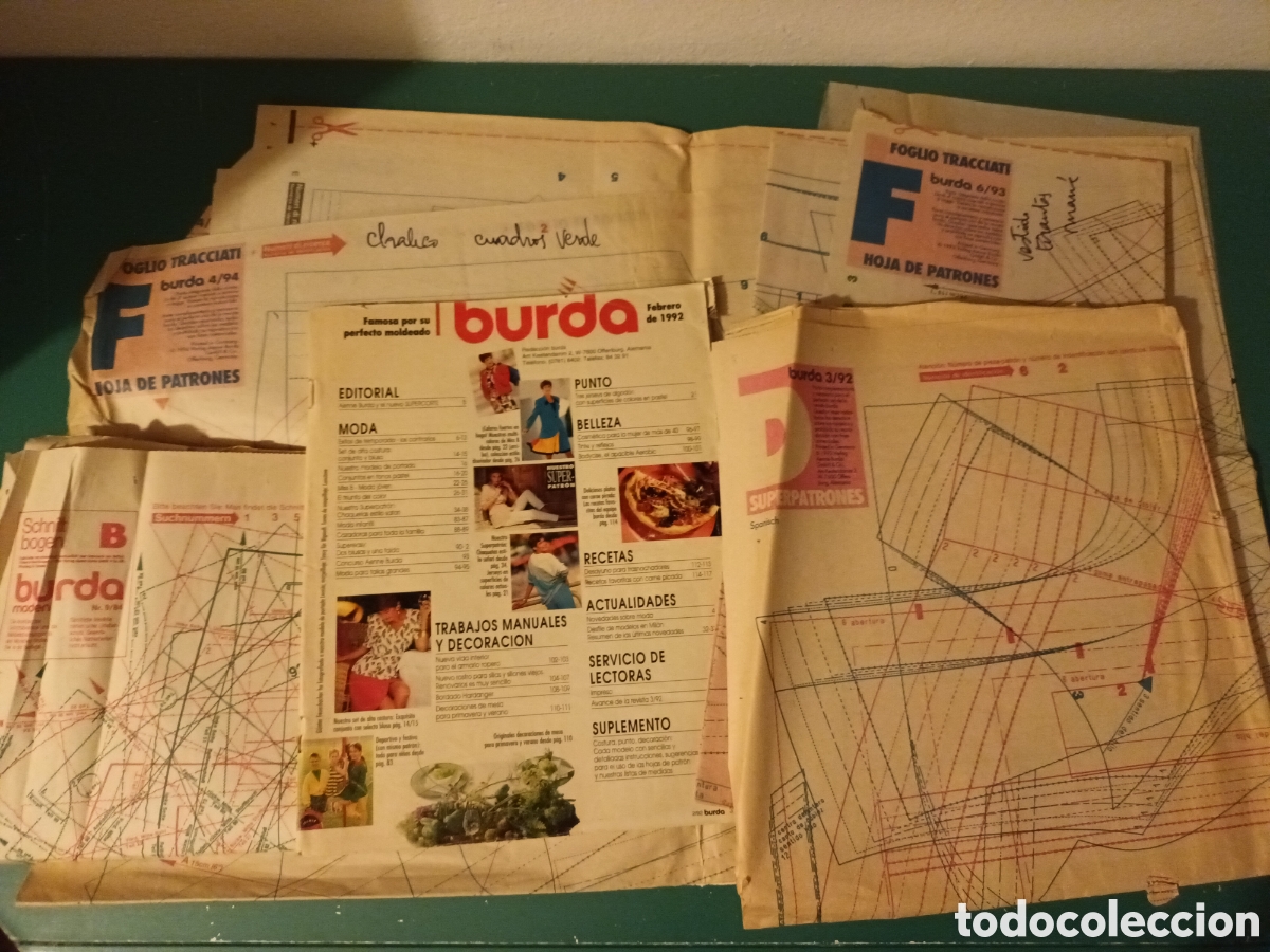 Colecionismo de Revistas e Jornais: Revista BURDA N&deg;2 de 1992 y patrones sueltos de las revistas 9/84, 6/93, 3/92, 4/94, 12/87