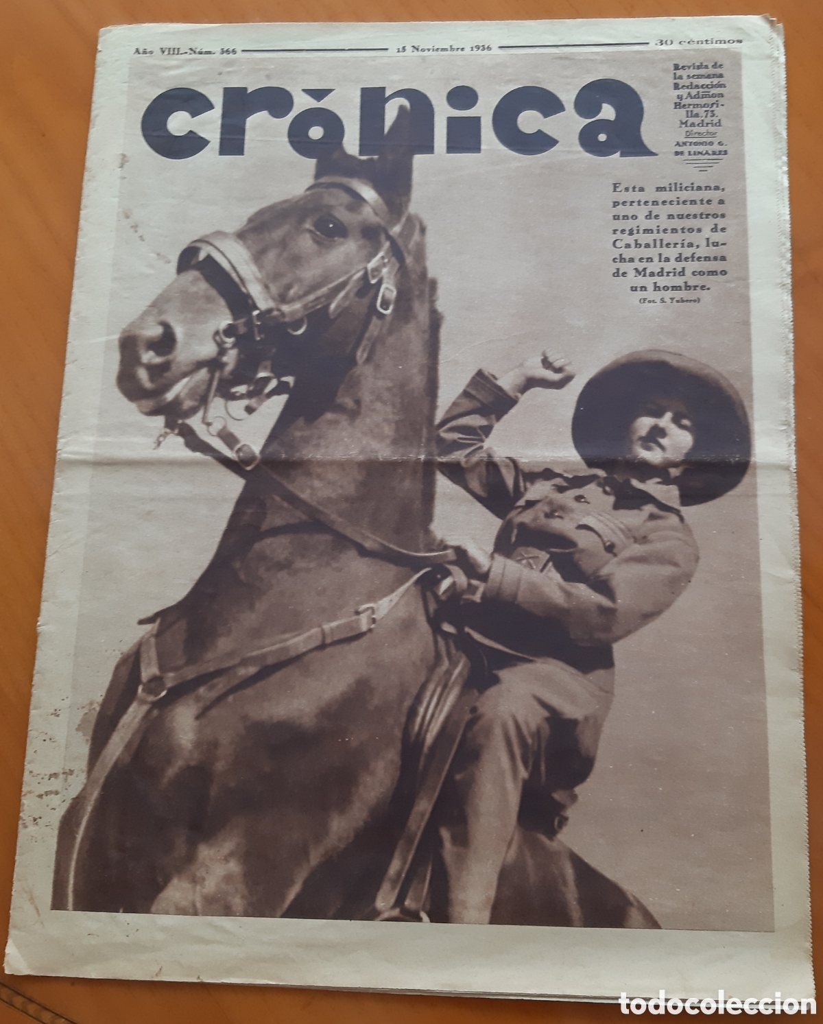 Coleccionismo de Revistas y Peri&oacute;dicos: Guerra civil. Peri&oacute;dico Cr&oacute;nica. 18. XI. 1936. Original y completo