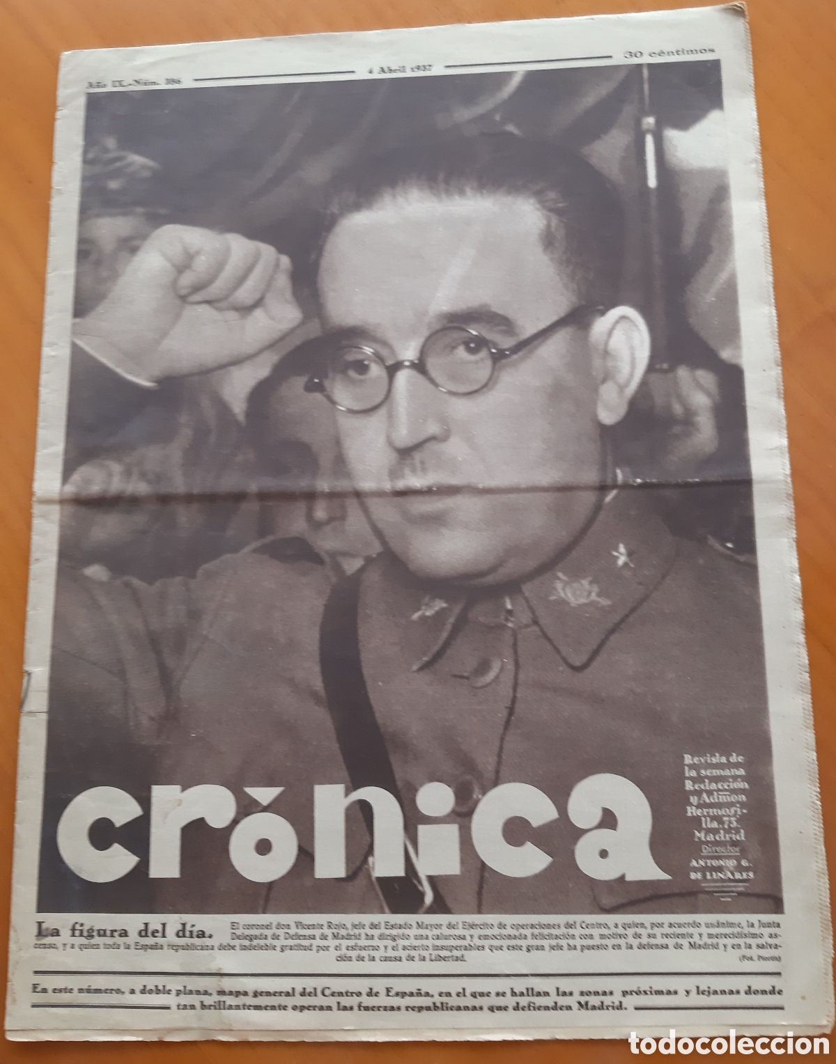 Coleccionismo de Revistas y Peri&oacute;dicos: Guerra civil. Peri&oacute;dico Cr&oacute;nica. 4 abril 1937. Original y completo