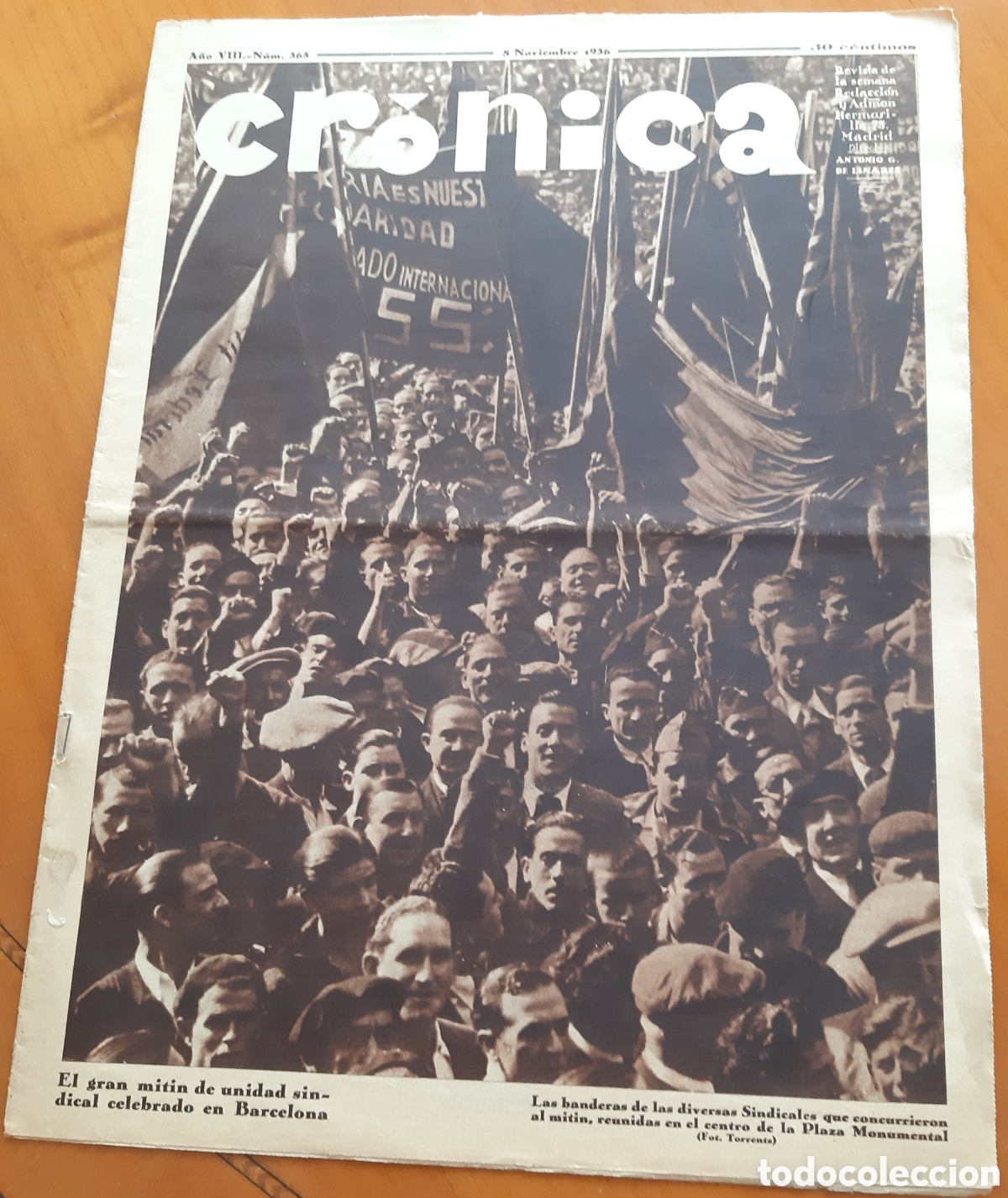 Coleccionismo de Revistas y Peri&oacute;dicos: Guerra civil. Peri&oacute;dico Cr&oacute;nica. 8 noviembre 1936. Original y completo
