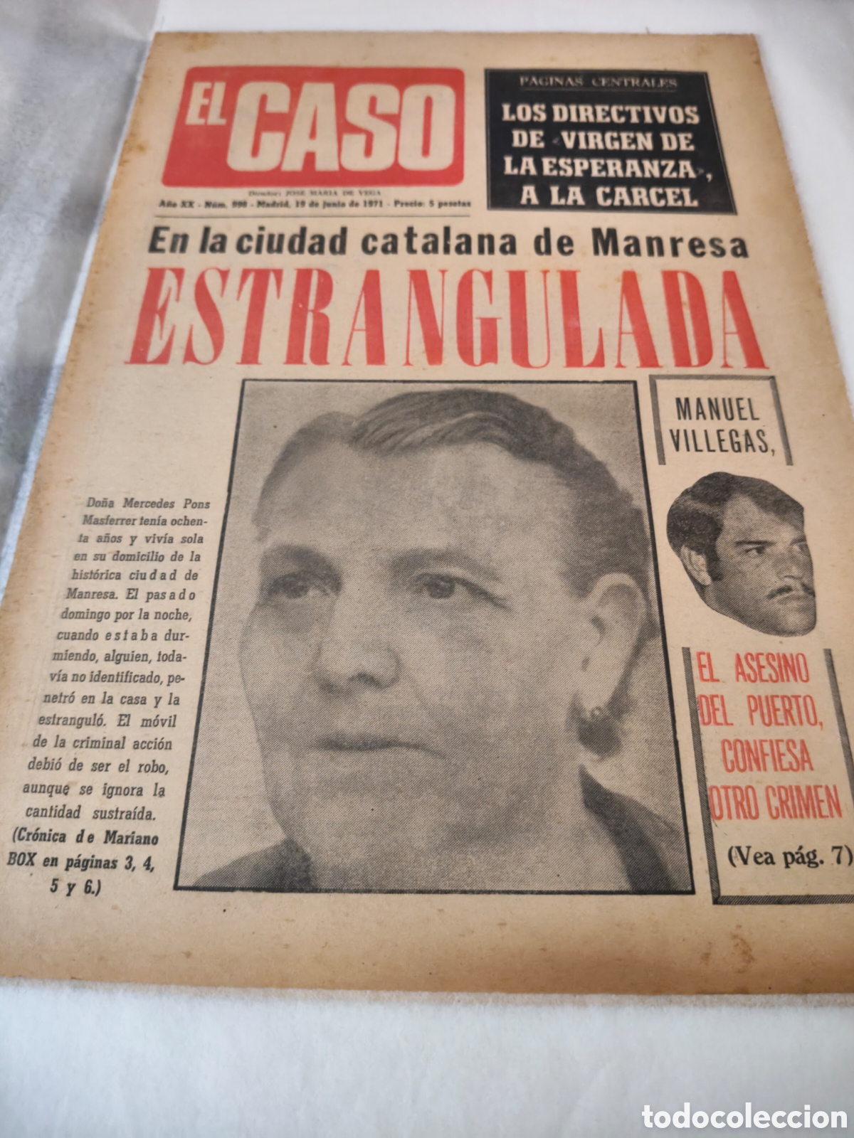 Colecionismo de Revistas e Jornais: Peri&oacute;dico el caso 19 de junio del 1971 en portada ESTRANGULADA