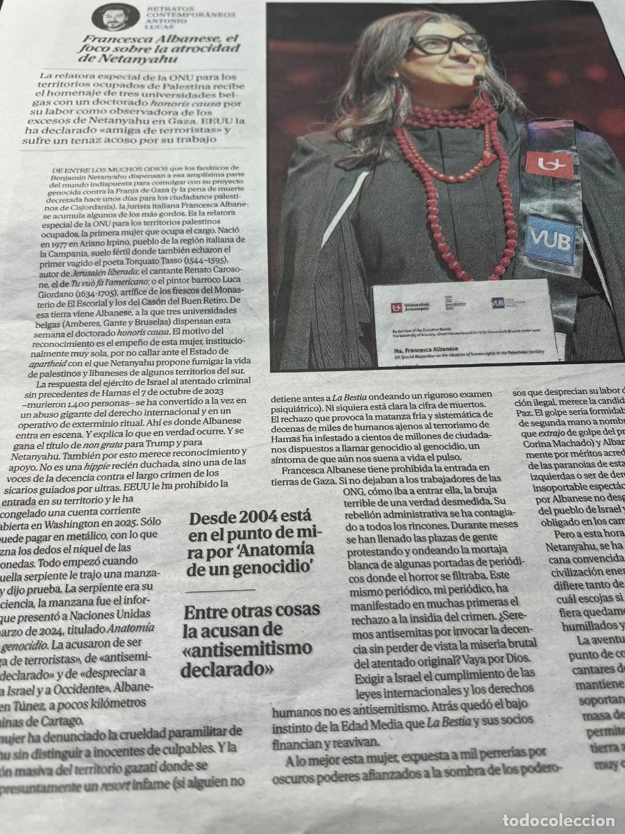 Colecionismo de Revistas e Jornais: Art&iacute;culo El Mundo sobre FRANCESCA ALBANESE. RELATORA ESPECIAL ONU. PALESTINA ISRAEL DERECHOS HUMANOS