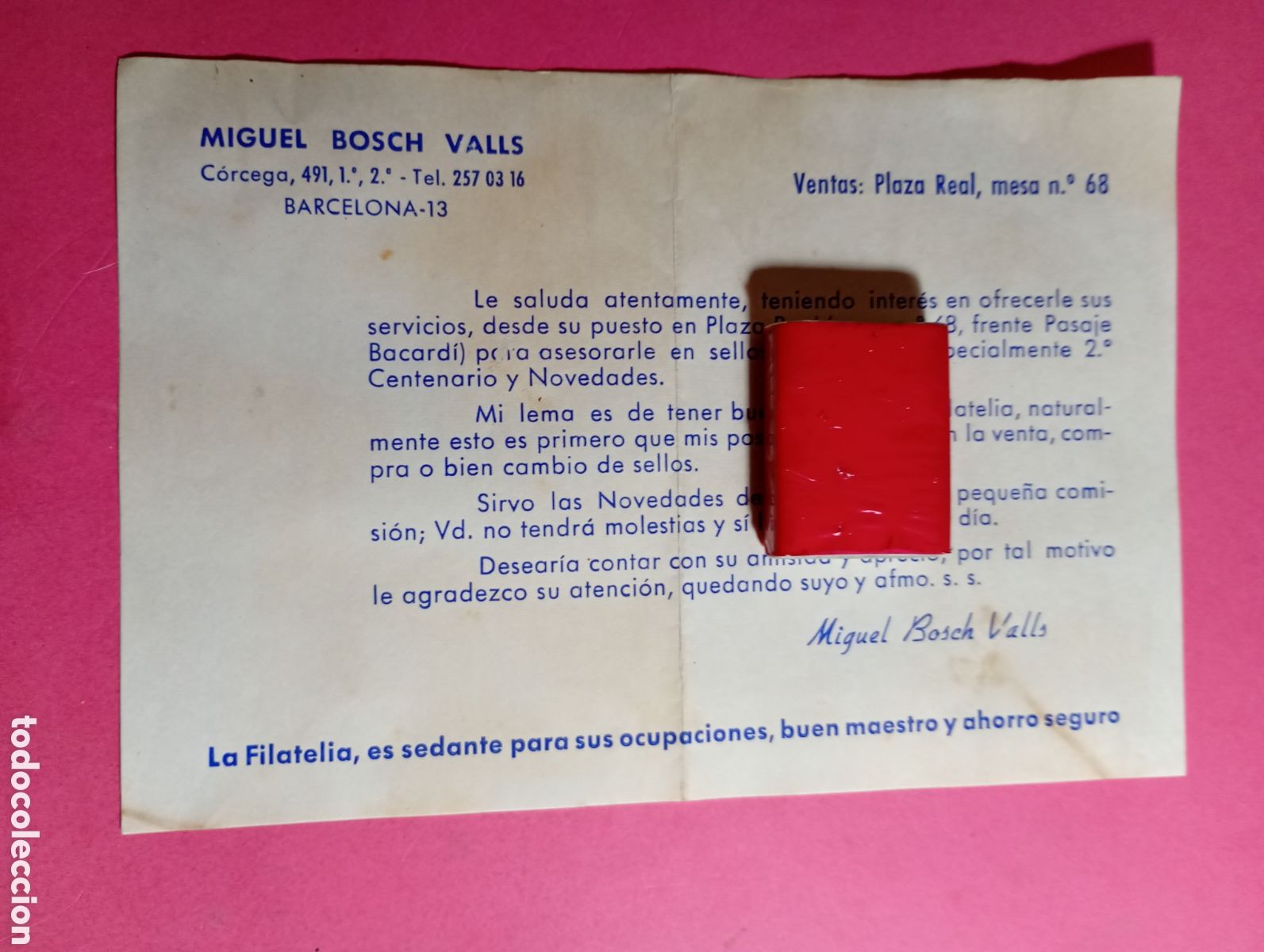 Coleccionismo de Revistas y Peri&oacute;dicos: FILATELIA SELLOS IMPRESO PRESENTACI&Oacute;N DE MIGUEL B..................... PLAZA REAL MESA N&ordm; 68