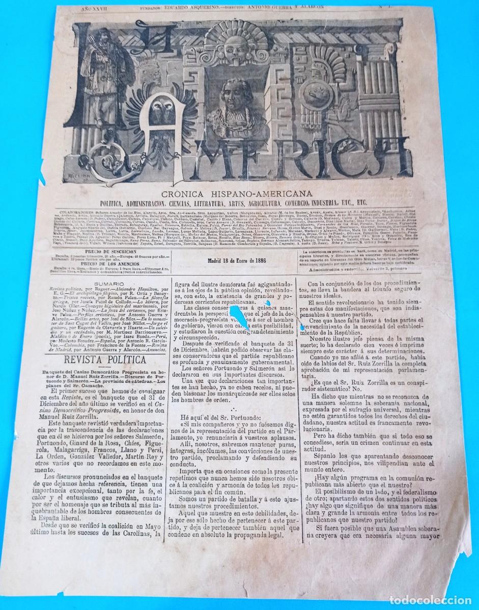 Coleccionismo de Revistas y Peri&oacute;dicos: REVISTA LA AM&Eacute;RICA - 18 ENERO 1886 - 16 P&Aacute;GINAS - 43 X 30 CMS