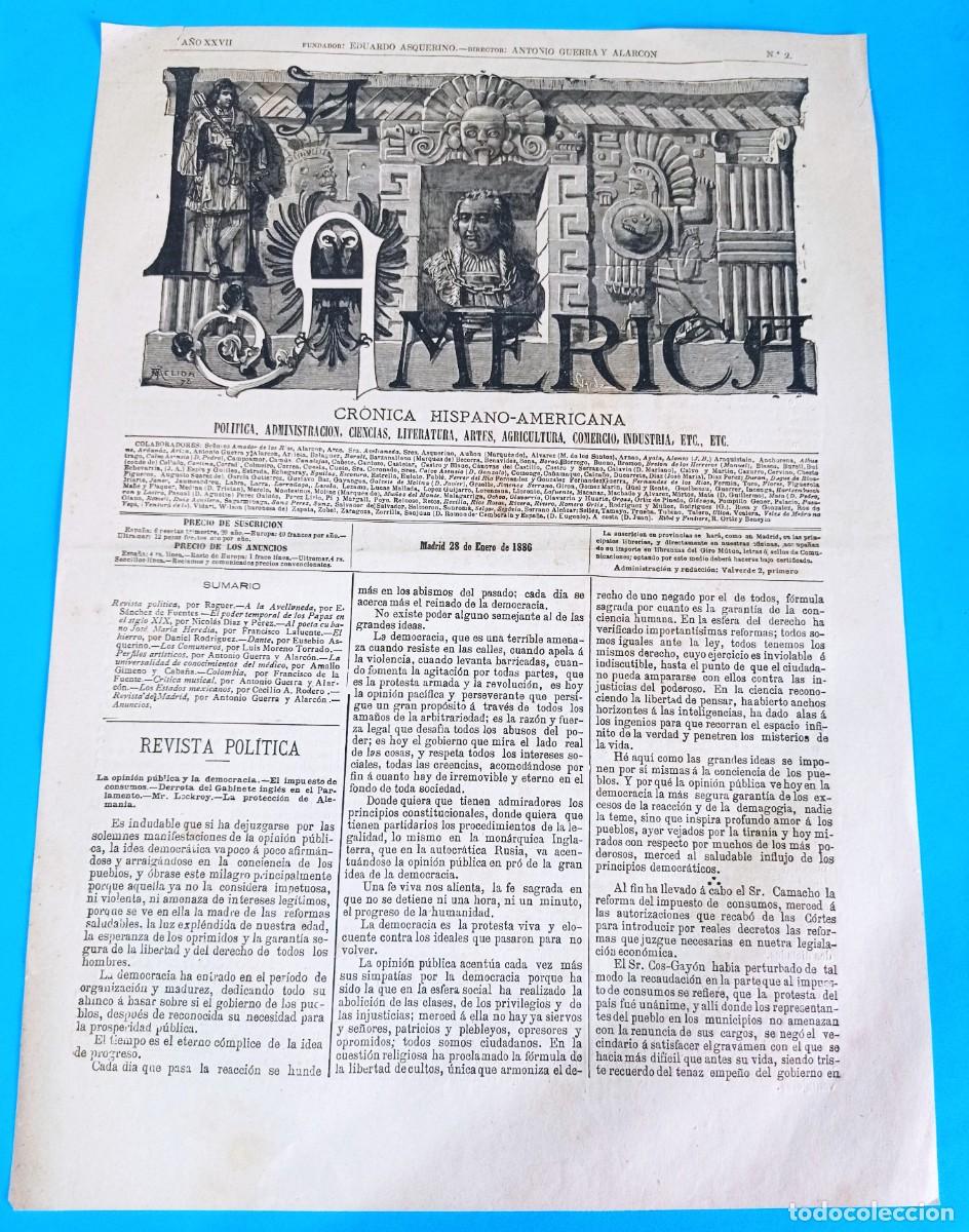Coleccionismo de Revistas y Peri&oacute;dicos: REVISTA LA AM&Eacute;RICA - 28 ENERO 1886 - 16 P&Aacute;GINAS - 43 X 30 CMS