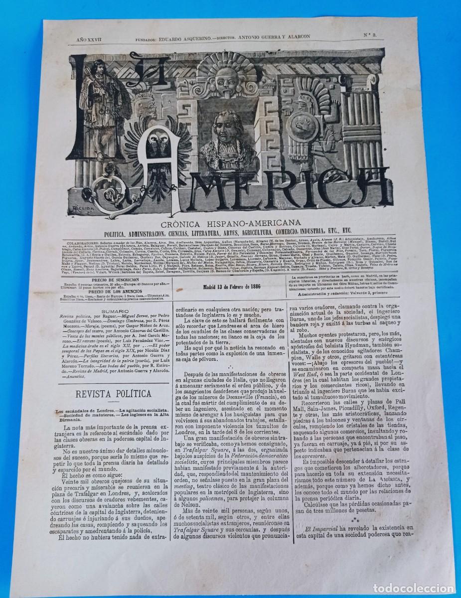 Coleccionismo de Revistas y Peri&oacute;dicos: REVISTA LA AM&Eacute;RICA - 13 FEBRERO 1886 - 16 P&Aacute;GINAS - 43 X 30 CMS