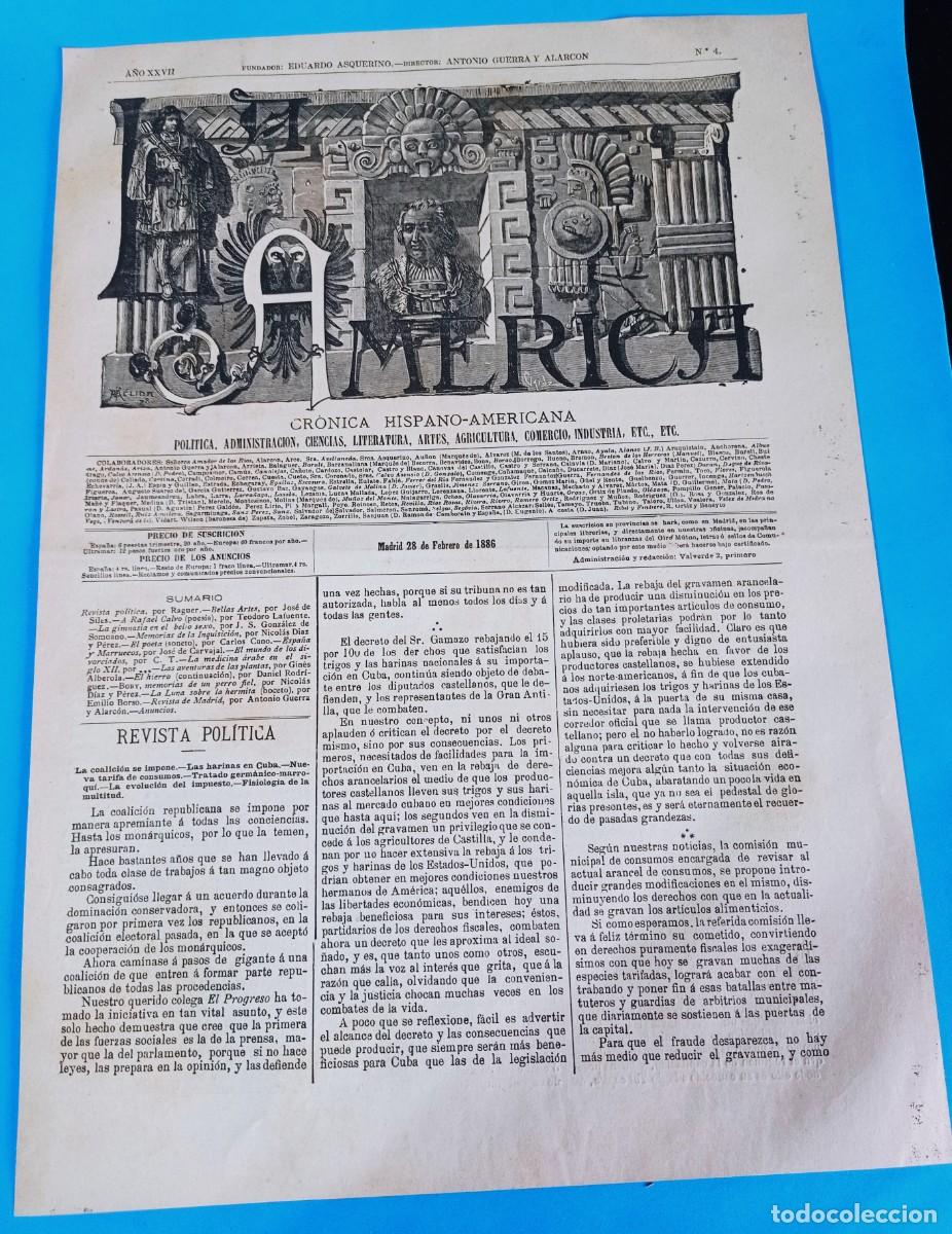 Coleccionismo de Revistas y Peri&oacute;dicos: REVISTA LA AM&Eacute;RICA - 28 FEBRERO 1886 - 16 P&Aacute;GINAS - 43 X 30 CMS