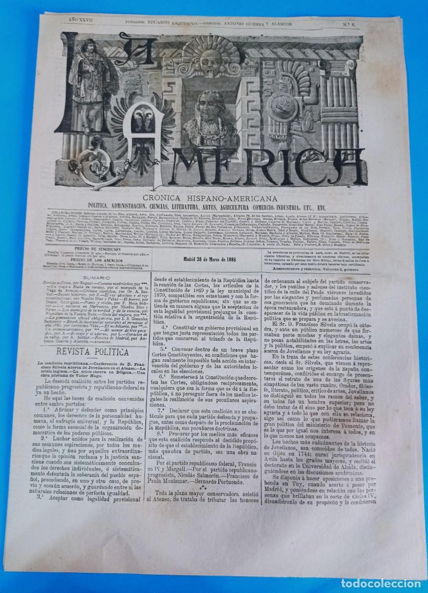 Coleccionismo de Revistas y Peri&oacute;dicos: REVISTA LA AM&Eacute;RICA - 28 MARZO 1886 - 16 P&Aacute;GINAS - 43 X 30 CMS