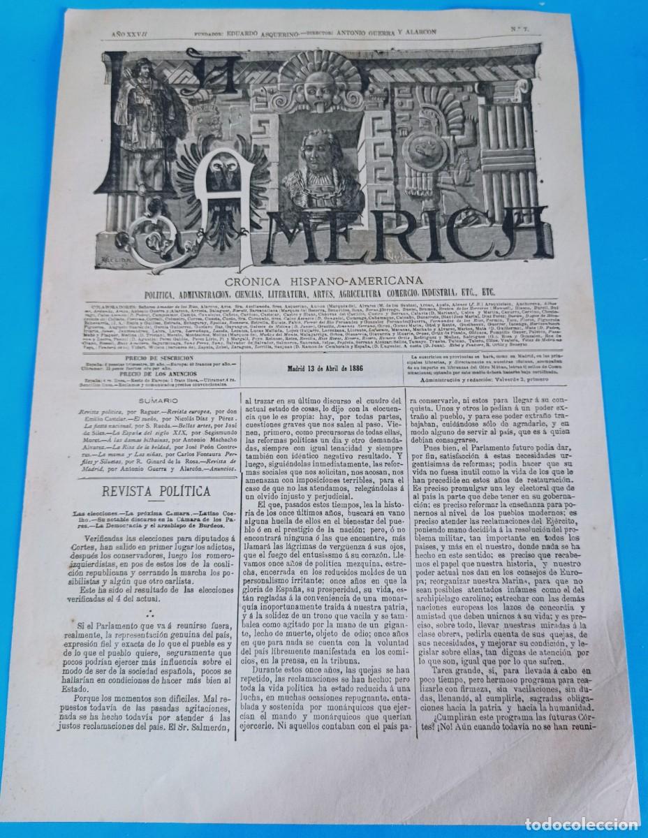 Coleccionismo de Revistas y Peri&oacute;dicos: REVISTA LA AM&Eacute;RICA - 13 ABRIL 1886 - 16 P&Aacute;GINAS - 43 X 30 CMS